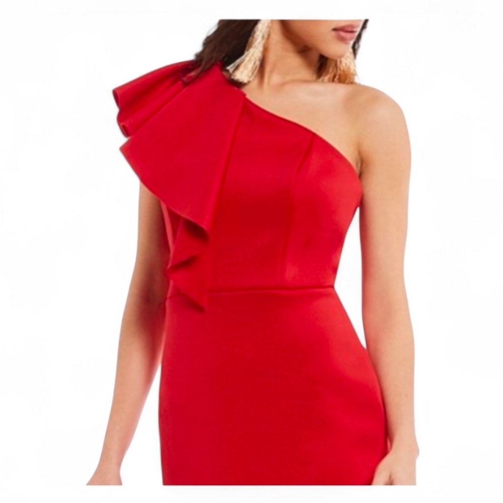 NWT GIANNI BINI Red Delilah Crepe Bow One Shoulder Dress in Cherry - Size 6